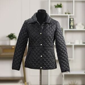 NWT Lauren Ralph Lauren Black Quilted Barn Jacket Gold Snap Equestrian Coat